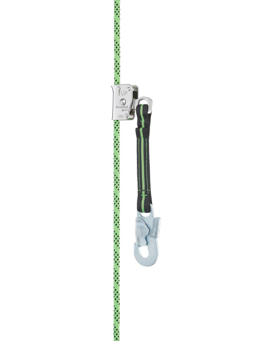 Miller RG300 Titan2 Rope Grab and Anchorage Line with a green and silver rope attached, designed for work positioning.