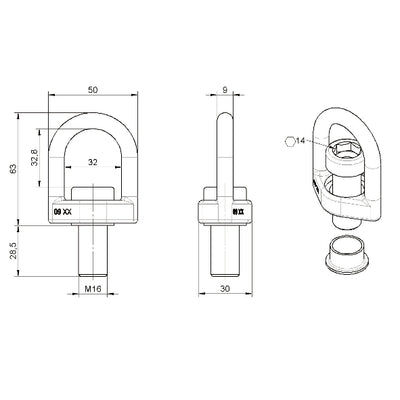 Honeywell Soll Turn Eye anchor point Dimensions