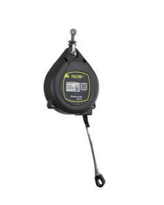 A black Miller Falcon 6m Fall Arrest Block with webbing, featuring a quick activating braking mechanism and a swivel at the top.