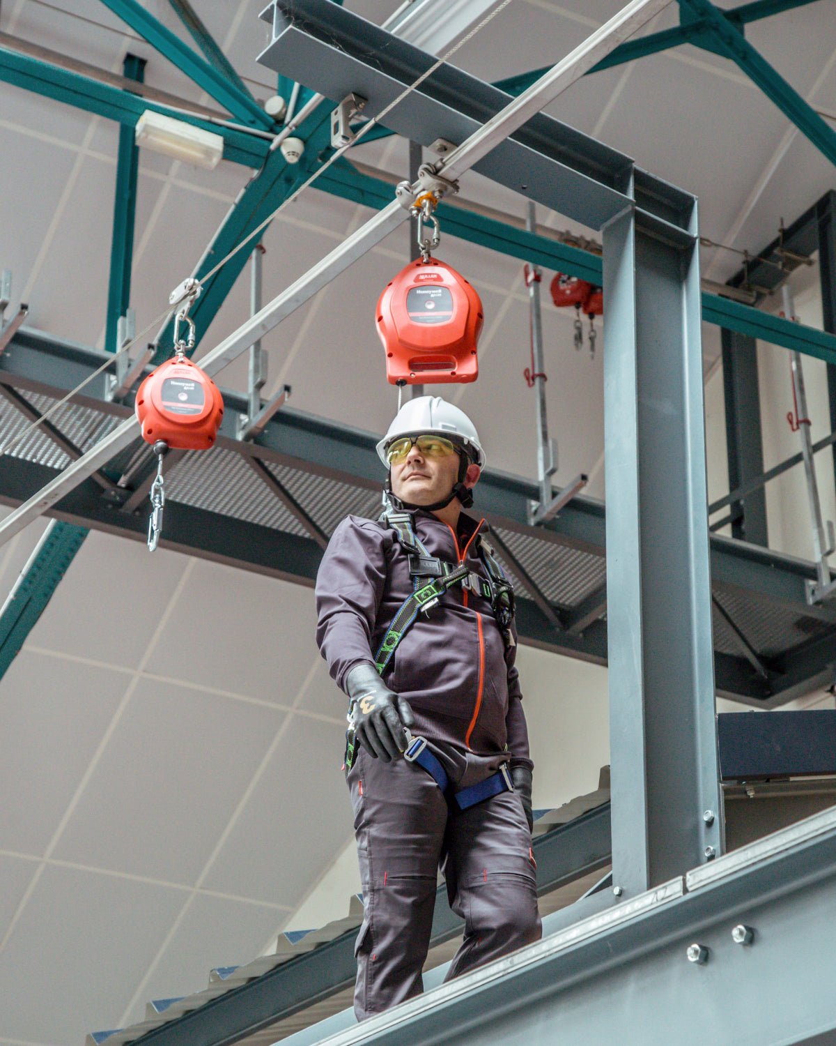 Miller Falcon Self-Retracting Line in ue on a overhead fall arrest