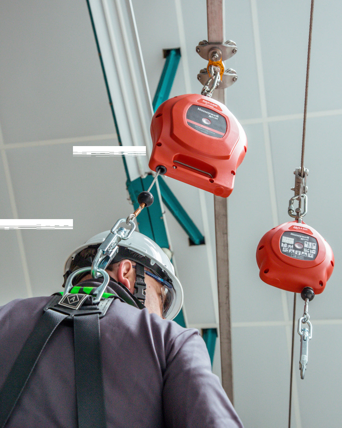 Miller Falcon Self-Retracting Line used with MultiRail Horizontal Fall Arrest overhead